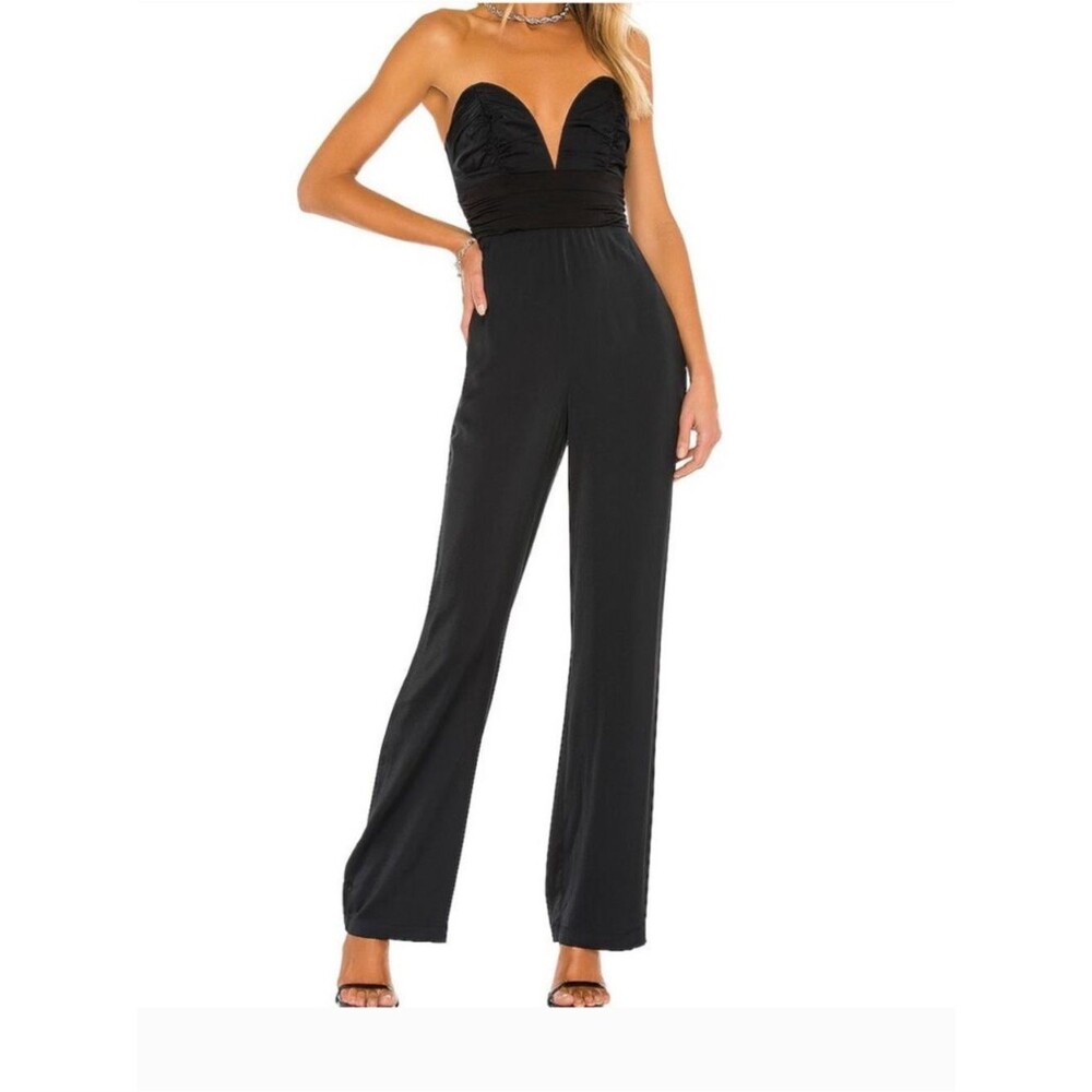 Michael Costello X Revolve Amber Jumpsuit NEW Black Strapless Plunge Large